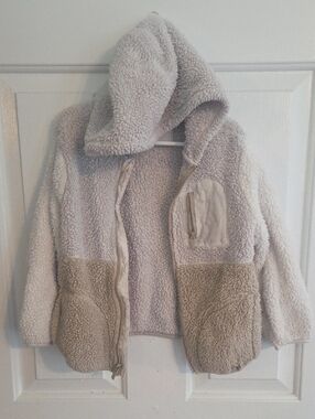 Old Navy Kids Two-Tone Sherpa Hooded Jacket - Cream & Tan